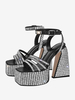 Sandales Chaussures de soirée noires strass bloc talon plate-forme à talons hauts carré