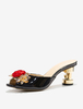 Sandales chaussures en cuir PU à bout rond et cristal femmes talon de forme spéciale noir