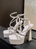 Sandales Chaussures Femmes Bout Épais Talon Carré Strass