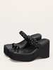 Sandales Chaussures Femmes Bride Tricoté Cuir PU Slide Talon Compensé Noir