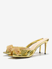 Sandales Chaussures Femmes Cristal Bout Rond PU Cuir Slide Talon Aiguille Doré