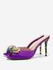 Sandales Chaussures Femmes Cristal Bout Rond Soie Et Satin Slide Talon Aiguille Violet