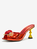 Sandales Chaussures Femmes Fleurs Bout Rond PU Cuir Slide Talon De Forme Spéciale Rouge