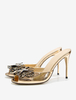 Sandales Chaussures Femmes Papillon Bout Rond PU Cuir Slide Talon Aiguille Champagne