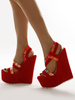 Sandales compensée femme rouge