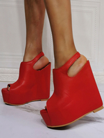 Sandales compensées à bout ouvert talon compensé en cuir PU Sandales à talons compensés en cuir PU