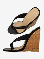 Sandales compensées à enfiler en cuir PU pour femmes