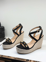 Sandales Compensées À Lacets En Micro-Daim Chaussures Femmes