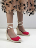 Sandales Compensées à Talons Femme avec Brides à Lacets Bicolores avec Bout Rond