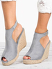 Sandales Compensées à Talons Femme avec Brides Bicolores avec Bout Ouvert