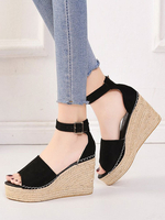 Sandales Compensées à Talons Femme avec Brides Bicolores avec Bout Ouvert