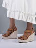 Sandales Compensées à Talons Femme avec Brides Bicolores avec Bout Ouvert
