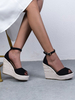 Sandales Compensées à Talons Femme avec Brides Bicolores avec Bout Ouvert