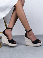 Sandales Compensées à Talons Femme avec Brides Bicolores avec Bout Ouvert