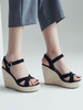 Sandales Compensées à Talons Femme avec Brides Bicolores avec Bout Ouvert
