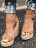 Sandales Compensées à Talons Femme avec Brides Unicolore avec Bout Ouvert