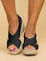 Sandales Compensées à Talons Femme Bicolores avec Bout Ouvert