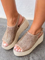 Sandales Compensées à Talons Femme en Maille avec Bout Ouvert