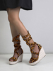 Sandales Compensées à Talons Femme Imprimés Léopards avec Brides à Lacets avec Bout Ouvert