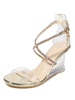 Sandales compensées dorées à bout ouvert et strass Patchwork Criss Cross Sandal Shoes