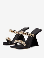 Sandales compensées en cuir PU à enfiler avec chaînes pour femmes