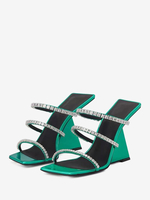 Sandales compensées en cuir PU à enfiler chaussures femmes