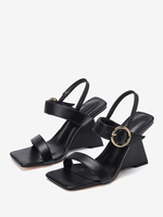 Sandales compensées en cuir PU à enfiler chaussures femmes