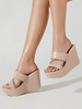 Sandales compensées en cuir PU avec strass pour femmes