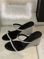 Sandales Compensées En Cuir Pu Pour Femmes Avec Strass