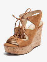 Sandales compensées en daim marron Slingbacks à lacets chaussures sandales pour femmes