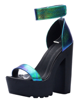 Sandales compensées femme bleu