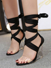 Sandales compensées noir en PU dos transparent à lacets
