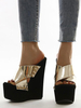 Sandales compensées noires pour femme magnifiques Rivets en cuir PU sans lacet bout ouvert talon compensé été pantoufle à talons