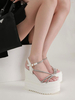 Sandales compensées pour femme attrayantes en cuir PU strass sandales dété blanches