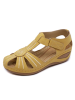 Sandales compensées pour femme belle oeuvre bout fermé en cuir Synthétique respirant