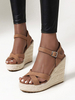 Sandales compensées pour femme Chic bout rond Micro-daim Sandales compensées supérieures