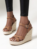 Sandales compensées pour femme Chic bout rond Micro-daim Sandales compensées supérieures