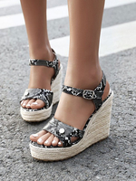 Sandales compensées pour femme Chic Synthétique cuir imprimé serpent à bout rond Sandales compensées