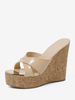 Sandales compensées pour femme Cocktail Détails métalliques Sandales à bout ouvert en cuir verni