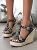 Sandales compensées pour femme Magnifique cuir Synthétique en cuir imprimé serpent Bout rond Sandales compensées