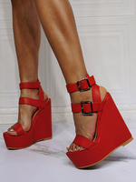 Sandales compensées pour femmes belles chaînes PU cuir ciel talons compensés