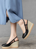 Sandales compensées pour femmes Charmant bout rond en cuir Synthétique Sling Back Sandal