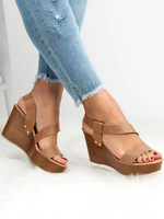 Sandales compensées pour femmes charmantes sandales à talons en cuir PU à bout ouvert
