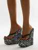 Sandales compensées pour femmes Chic en cuir PU imprimé à bout ouvert string sans lacet talons compensés