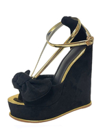 Sandales compensées pour femmes Cocktail Bows Sandales à bout ouvert en micro daim