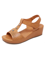 Sandales compensées pour femmes en cuir Synthétique moderne à bout ouvert respirant