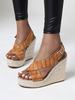 Sandales compensées pour femmes Magnifique bout rond en cuir Synthétique Sling Back Sandales compensées
