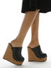 Sandales compensées pour femmes Rivets chics en cuir PU Mules à talons noirs
