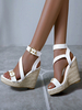 Sandales compensées pour les femmes Attrayant en cuir Synthétique Détails en métal Bout rond Sandales compensées