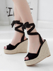 Sandales compensées pour les femmes Incroyables en cuir Synthétique Bout carré Carré Respirant Cheville Cross Strap Sandales compensées